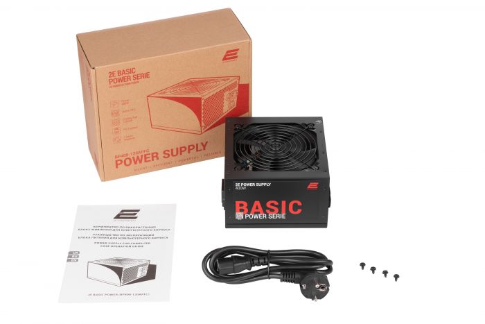 Блок живлення 2E BASIC POWER  (400W), 80%, 120mm, 1xMB 24pin(20+4), 1xCPU 8pin(4+4), 3xMolex, 4xSATA, 1xPCIe 8pin(6+2)