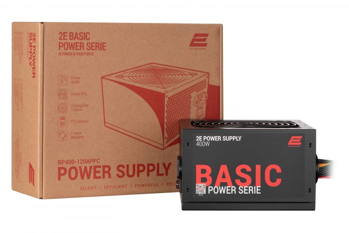 Блок живлення 2E BASIC POWER  (400W), 80%, 120mm, 1xMB 24pin(20+4), 1xCPU 8pin(4+4), 3xMolex, 4xSATA, 1xPCIe 8pin(6+2)