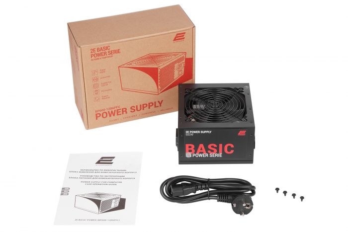 Блок живлення 2E BASIC POWER  (600W), 80%, 120mm, 1xMB 24pin(20+4), 1xCPU 8pin(4+4), 3xMolex, 4xSATA, 2xPCIe 8pin(6+2)