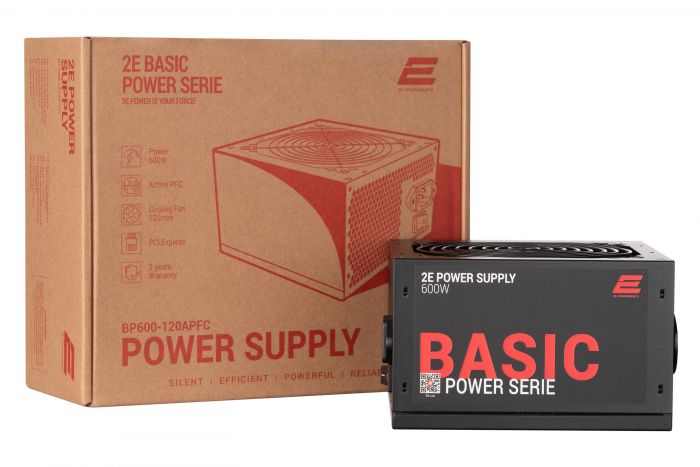 Блок живлення 2E BASIC POWER  (600W), 80%, 120mm, 1xMB 24pin(20+4), 1xCPU 8pin(4+4), 3xMolex, 4xSATA, 2xPCIe 8pin(6+2)