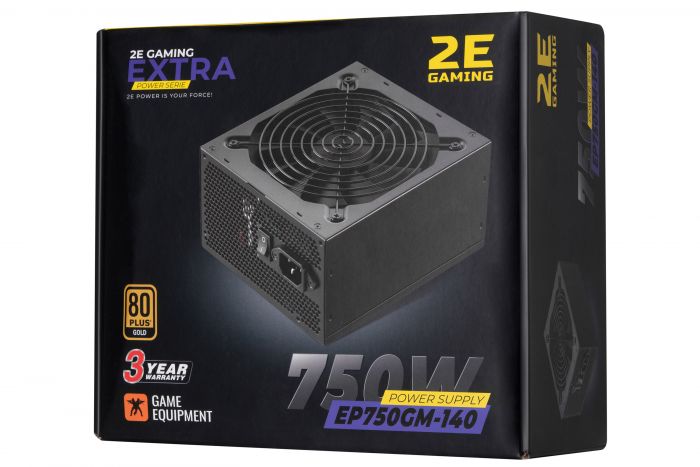 Блок живлення 2E GAMING EXTRA POWER  (750W), >90%, 80+ Gold, 140mm, 1xMB 24pin(20+4), 1xCPU 8pin(4+4), 4xMolex, 6xSATA, 4xPCIe 8pin(6+2), Fully Modular