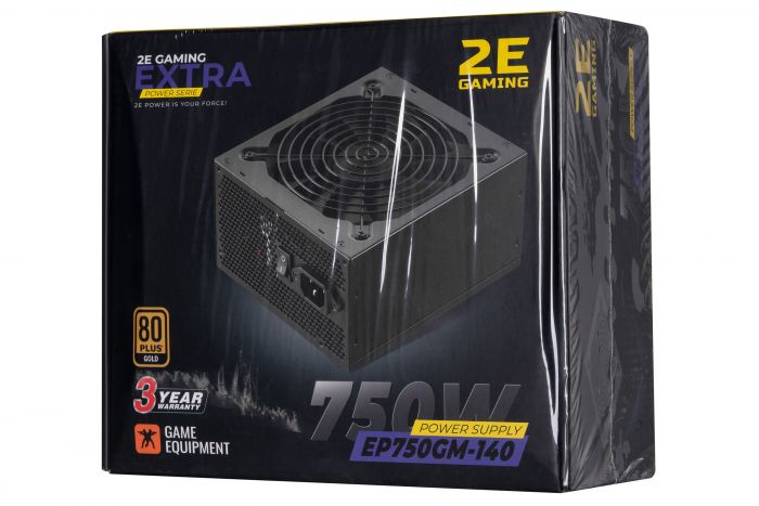 Блок живлення 2E GAMING EXTRA POWER  (750W), >90%, 80+ Gold, 140mm, 1xMB 24pin(20+4), 1xCPU 8pin(4+4), 4xMolex, 6xSATA, 4xPCIe 8pin(6+2), Fully Modular