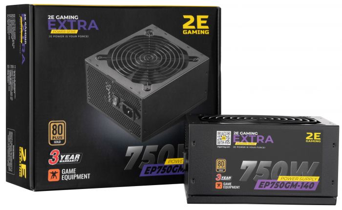 Блок живлення 2E GAMING EXTRA POWER  (750W), >90%, 80+ Gold, 140mm, 1xMB 24pin(20+4), 1xCPU 8pin(4+4), 4xMolex, 6xSATA, 4xPCIe 8pin(6+2), Fully Modular