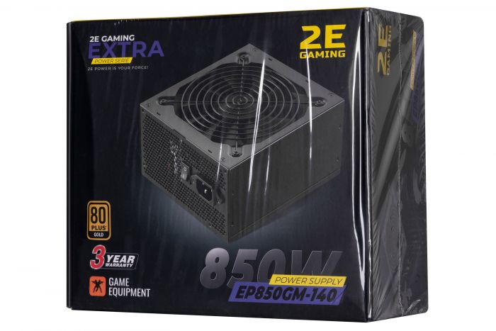 Блок живлення 2E GAMING EXTRA POWER  (850W), >90%, 80+ Gold, 140mm, 1xMB 24pin(20+4), 2xCPU 8pin(4+4), 4xMolex, 6xSATA, 4xPCIe 8pin(6+2), Fully Modular