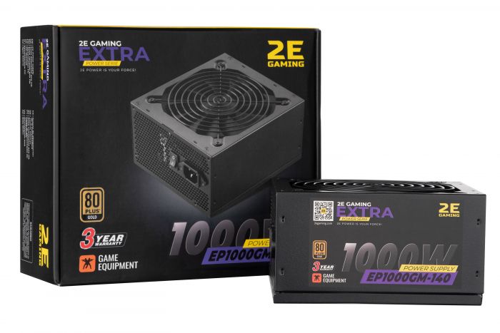 Блок живлення 2E GAMING EXTRA POWER (1000W), >90%, 80+ Gold, 140mm, 1xMB 24pin(20+4), 2xCPU 8pin(4+4), 4xMolex, 6xSATA, 8xPCIe 8pin(6+2), Fully Modular