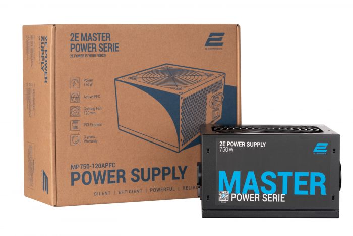 Блок живлення 2E MASTER POWER  (750W), >80%, 80+ White, 120mm, 1xMB 24pin(20+4), 1xCPU 8pin(4+4), 3xMolex, 5xSATA, 4xPCIe 8pin(6+2)