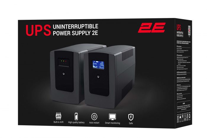 Джерело безперебійного живлення 2E DD1500, 1500VA/900W, LCD,USB, 3xSchuko