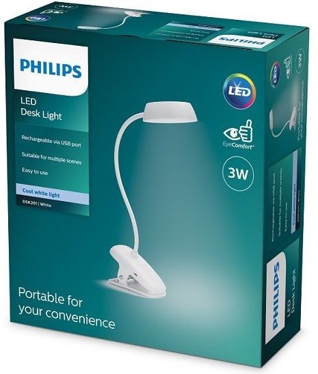 Лампа настільна Philips LED Reading Desk lamp Donutclip 3W, 4000K, 1200mAh (Lithium battery), білий