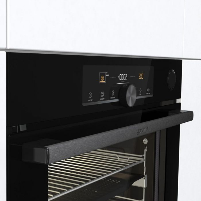 Духова шафа Gorenje BPSA6747A08BGWI електрична, 77л, A+, пара, дисплей, Wi-Fi керування, піроліз, готув. на різн рівнях, чорний