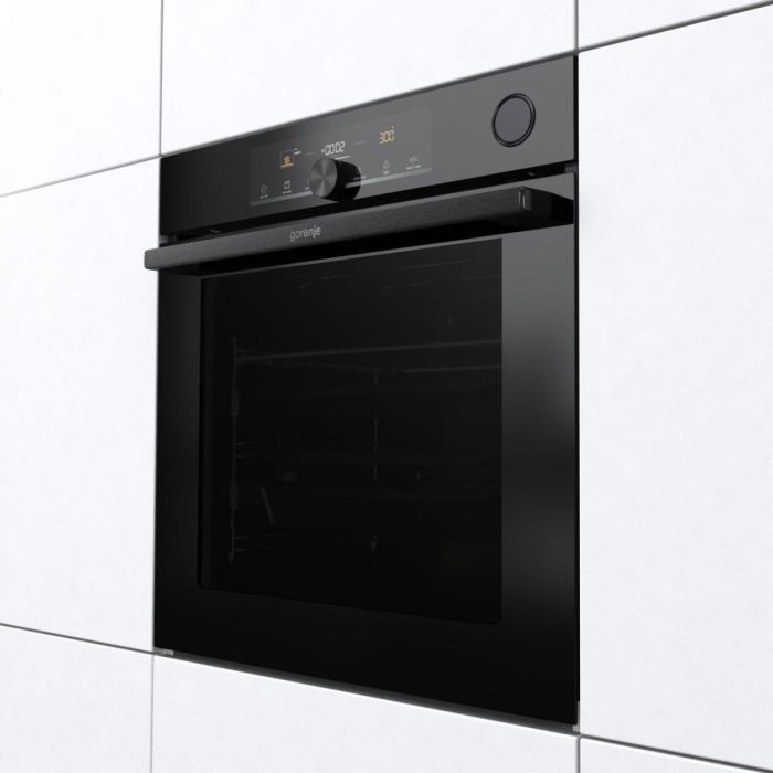 Духова шафа Gorenje BPSA6747A08BGWI електрична, 77л, A+, пара, дисплей, Wi-Fi керування, піроліз, готув. на різн рівнях, чорний