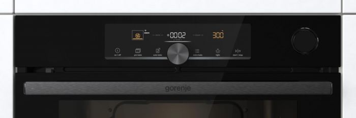 Духова шафа Gorenje BPSA6747A08BGWI електрична, 77л, A+, пара, дисплей, Wi-Fi керування, піроліз, готув. на різн рівнях, чорний