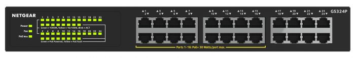 Комутатор NETGEAR GS324P 16xGE PoE+(190Вт), 8xGE, некерований