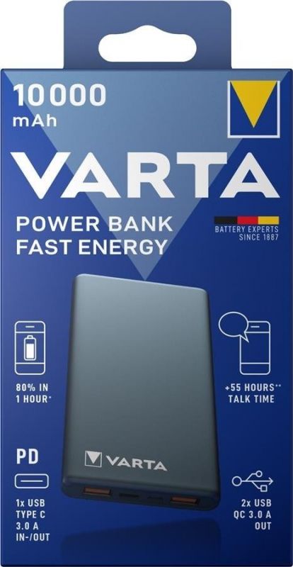 Універсальна літієва батарея Power Bank Varta Fast Energy 10000mAh Gray