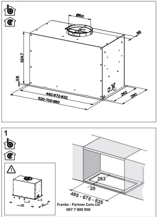 Витяжка Franke вбудовувана Box Flush EVO, 70см, 1120м3ч, FBFEXSA70, нерж