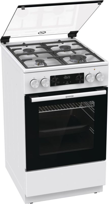 Плита Gorenje GK5C41WF комбінована, 70л, 50x60см, дисплей, IconLed, чавун,  білий