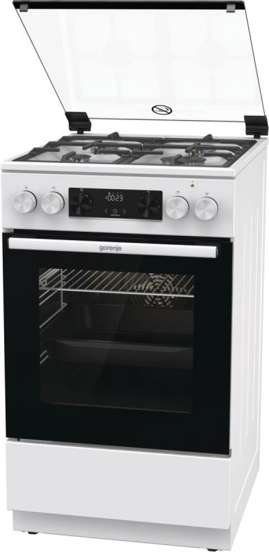 Плита Gorenje GK5C41WF комбінована, 70л, 50x60см, дисплей, IconLed, чавун,  білий