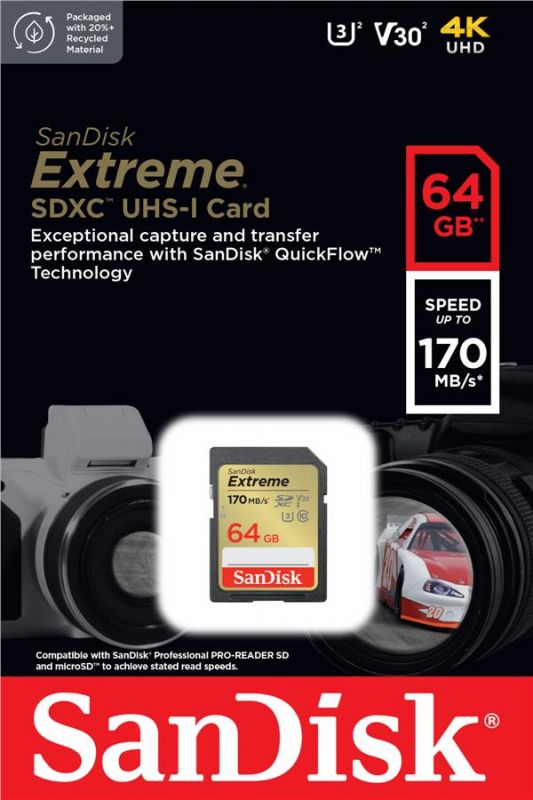 Карта пам'яті SanDisk SD   64GB C10 UHS-I U3 R170/W80MB/s Extreme V30