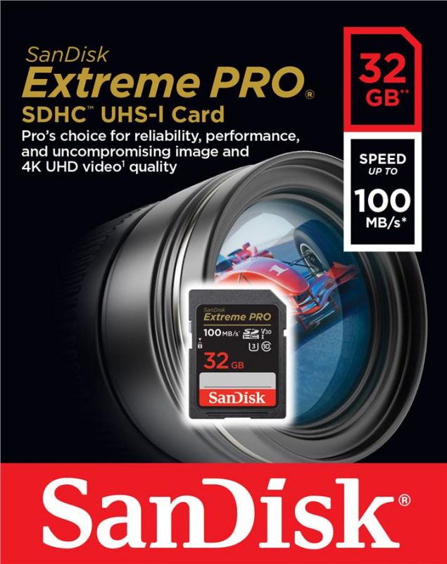 Карта пам'яті SanDisk SD   32GB C10 UHS-I U3 R100/W90MB/s Extreme Pro V30