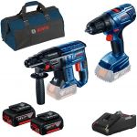 Набір інструменту Bosch Professional перфоратор GBH 180-LI + дриль-шуруповерт GSR 180-LI в сумці з 2 акб GBA 18V 4.0Ah та з/п GAL 18V-40 Набір інструменту Bosch Professional перфоратор GBH 180-LI + дриль-шуруповерт GSR 180-LI в сумці з 2 акб GBA 18V 4.0Ah та з/п GAL 18V-40