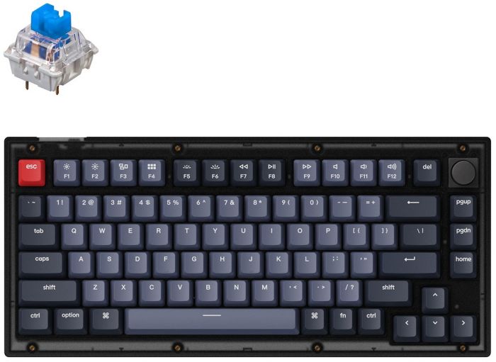 Клавиатура Keychron V1 84 Key QMK Gateron G PRO Blue Hot-Swap RGB Knob Frosted Black