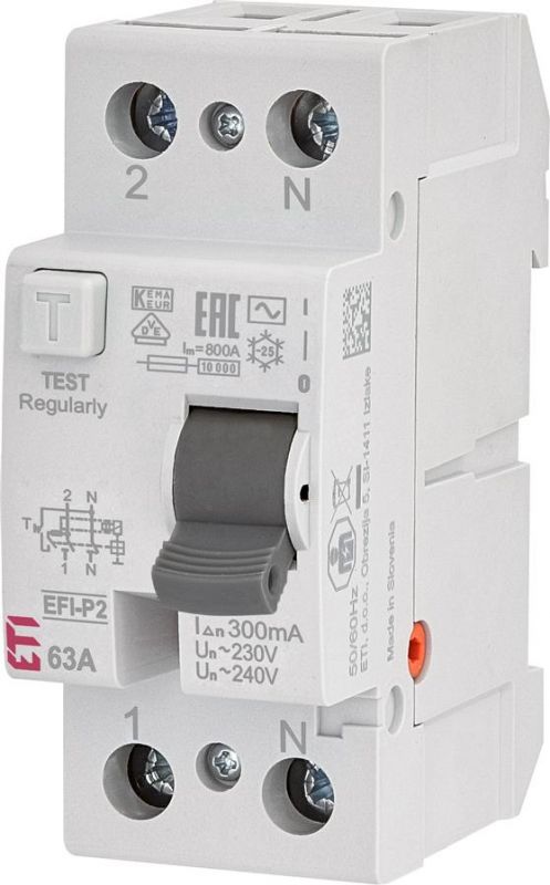 Реле диференційне ETI (ПЗВ) 2р EFI-P2 63/0,3 тип AC (10kA)