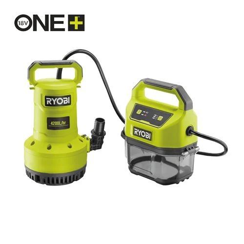 Насос для брудної та чистої води Ryobi RY18SPA-0, ONE+ 18В, 4200 л/г, вис 8 м, глуб. 5 м, штуцер 1", таймер відключення, захист сухого ходу (без АКБ та ЗУ), 4 кг