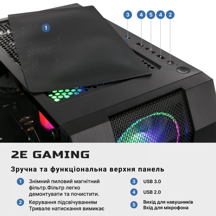 Комп’ютер персональний 2E Complex Gaming Intel i5-12400F/H610/16/1000F/NVD1650-4/FreeDos/2E-G3305/500W