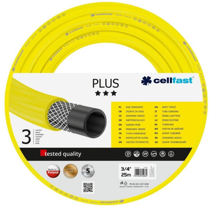 Шланг садовий Cellfast PLUS 3/4', 25м, 3-х шаровий, до 25 Бар, -20…+60°C