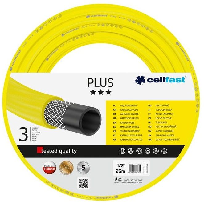 Шланг садовий Cellfast PLUS 1/2', 25м, 3-х шаровий, до 25 Бар, -20…+60°C