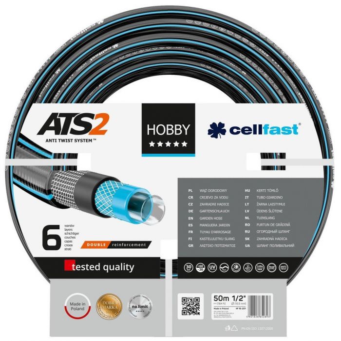 Шланг садовий Cellfast HOBBY ATS 1/2", 50м, 6 шарів, до 30 Бар, -20…+60°C