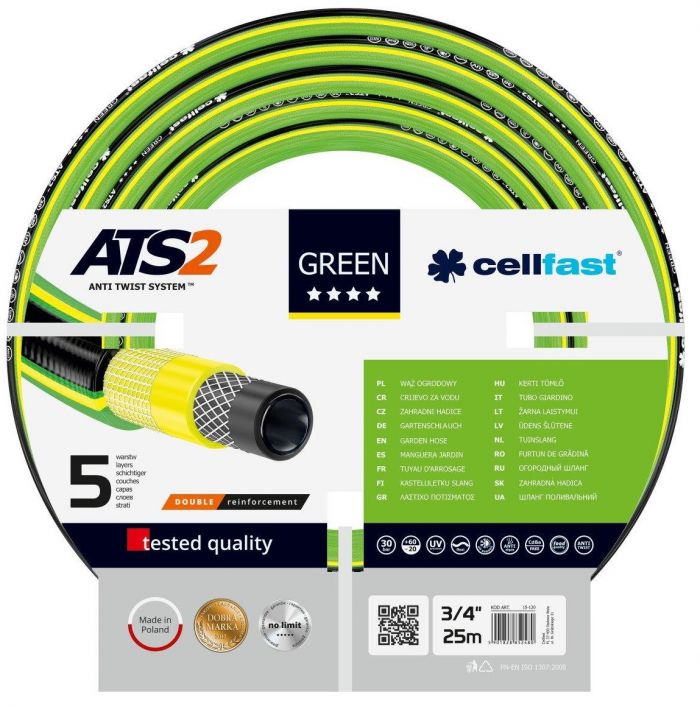 Шланг садовий Cellfast GREEN ATS 3/4", 25м, 5 шарів, до 30 Бар, -20…+60°C