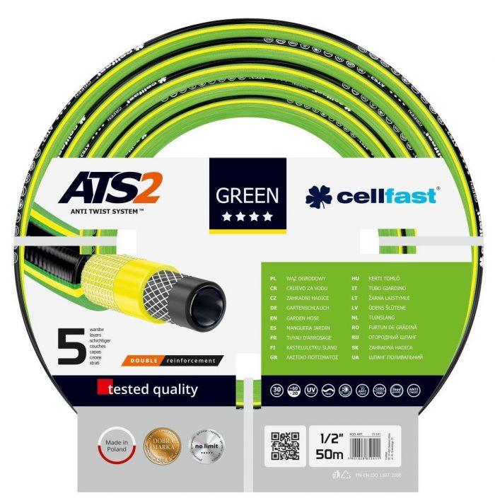 Шланг садовий Cellfast GREEN ATS 1/2", 50м, 5 шарів, до 30 Бар, -20…+60°C