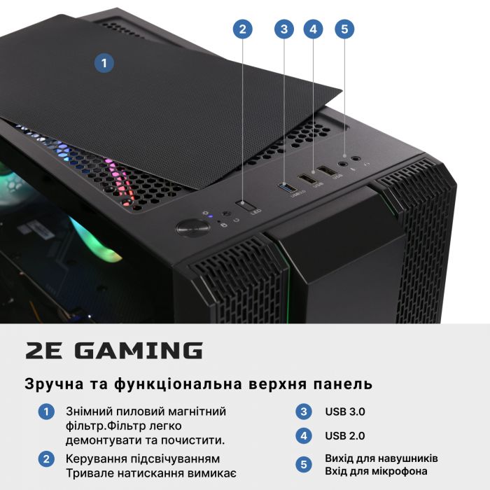 Комп’ютер персональний 2E Complex Gaming Intel i5-12400F/H610/16/256F+1000/NVD1030-2/FreeDos/2E-GM3/500W