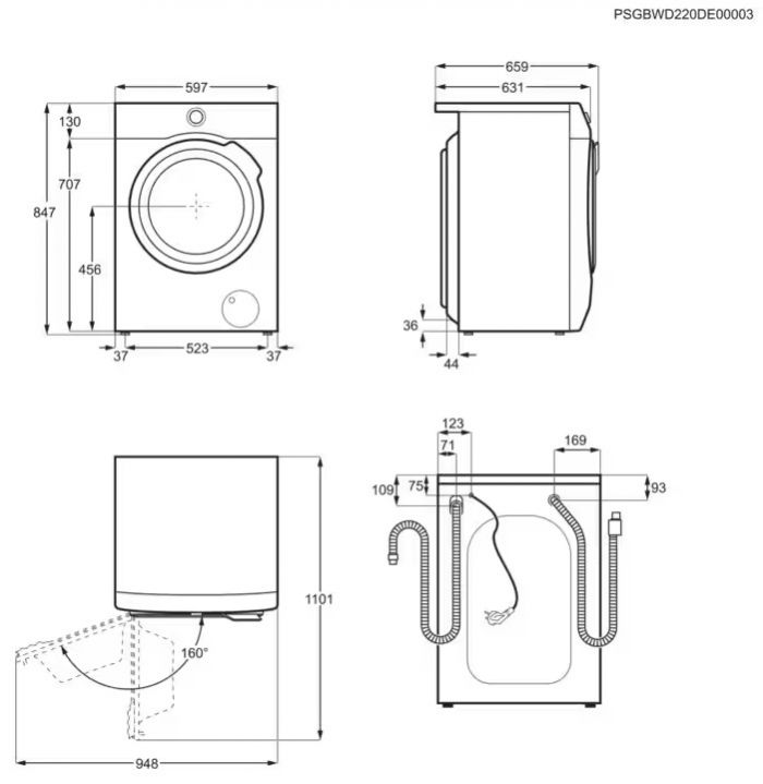 Пральна машина Electrolux фронтальна, 9кг, 1400, A+++, 64см, дисплей, пара, інвертор, universaldose, білий