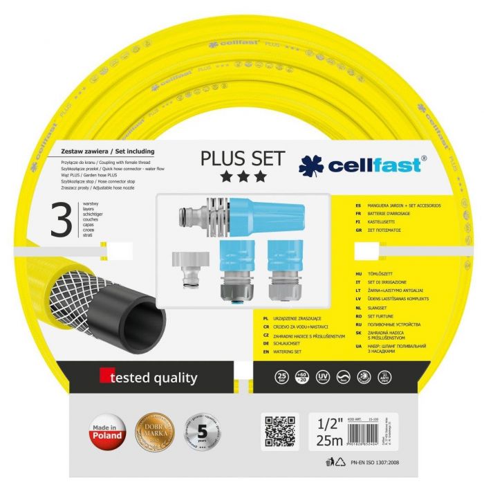 Набір для поливу Cellfast PLUS 1/2”, 25м з зрошувачем та комплектом для підключення, шланг 3-х шаровий, -10…+50°C