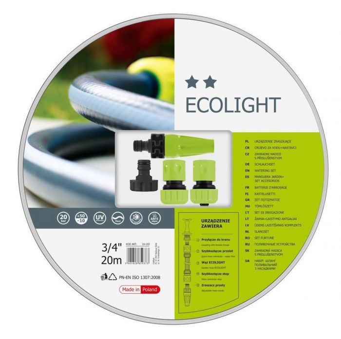 Набір для поливу Cellfast ECOLIGHT 3/4", 20м з зрошувачем та комплектом для підключення, шланг 3-х шаровий, -10…+50°C