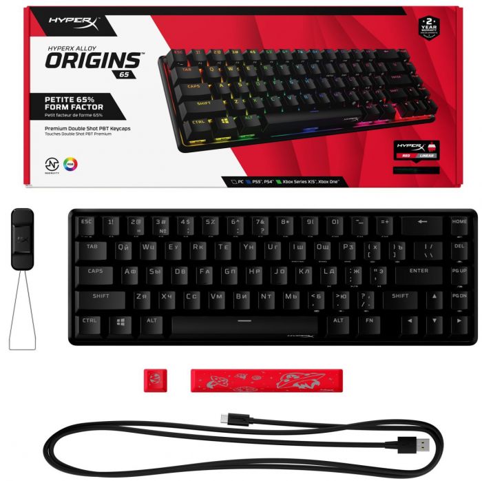 Клавіатура HyperX Alloy Origins 65 Red USB RGB ENG/RU, Black