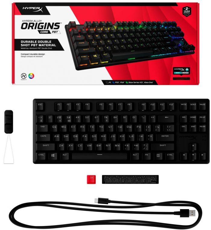 Клавіатура HyperX Alloy Origins Core PBT Aqua USB RGB ENG/RU Black