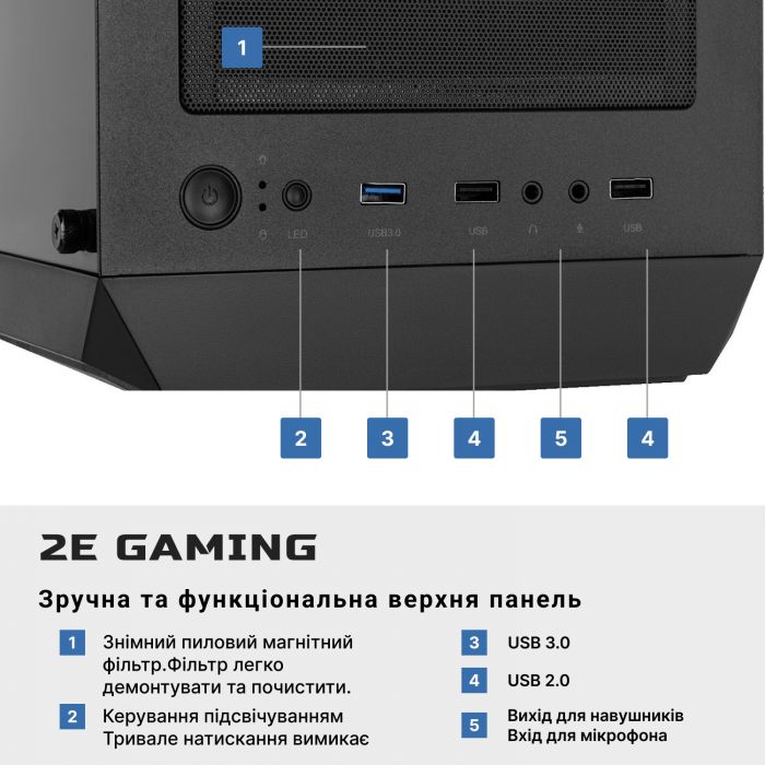 Комп’ютер персональний 2E Complex Gaming Intel i5-12400F/H610/16/256F+1000/NVD1660S-6/Win11H/2E-G338/600W