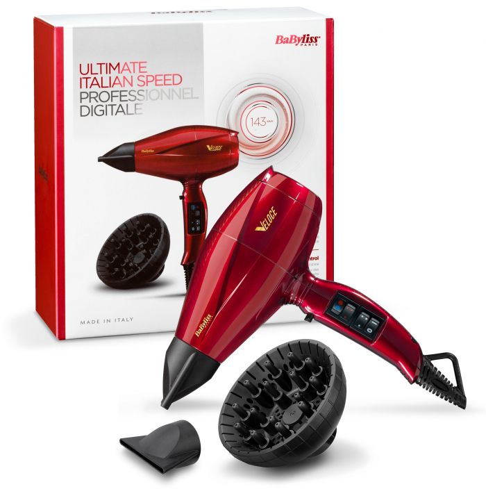 Фен Babyliss, 6750DE, 2200 Вт, 2 концентратори, дифузор, червоний