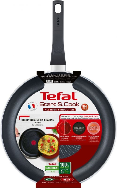 Сковорода Tefal Start&Cook, 26см, покриття Titanium, індукція, Thermo-Spot, алюм., чорний