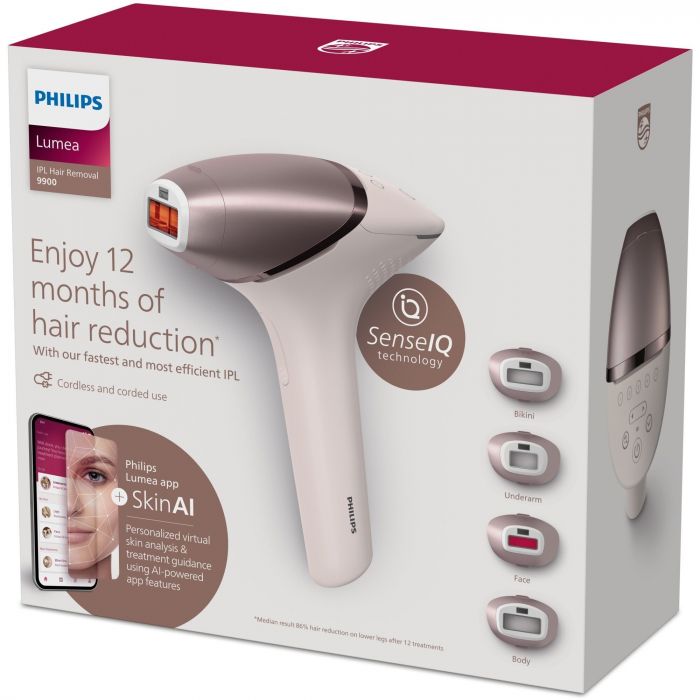 Фотоепілятор Philips Lumea IPL 9900 Series, акумуляторний , кіл-ть спалах.-450000, 2- 4 см2, насадок-4, футляр, рожевий