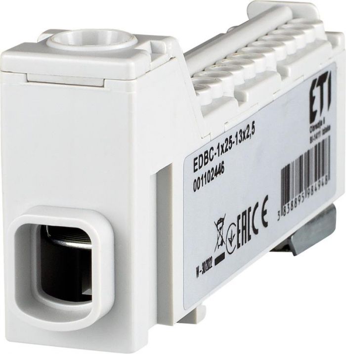 Блок розподільчий ETI EDBC-1x25-13x2,5 (63A, 1000V AC/1500V DC, IN: 1x25, OUT: 13x2,5;  сірий)