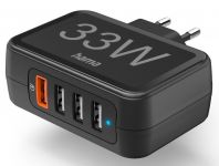 Універсальний зарядний пристрій Hama 4 x USB-A QC, Qualcomm® 3.0, 33W Black