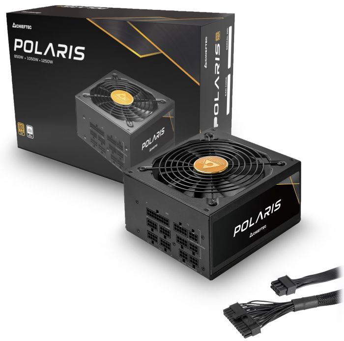 Блок живлення CHIEFTEC Polaris (1050W), >90%, 80+ Gold, 135mm FDB, 1xMB 24pin(20+4), 2xCPU 8pin(4+4), 4xMolex, 12xSATA, 6xPCIe 8pin(6+2), Fully Modular