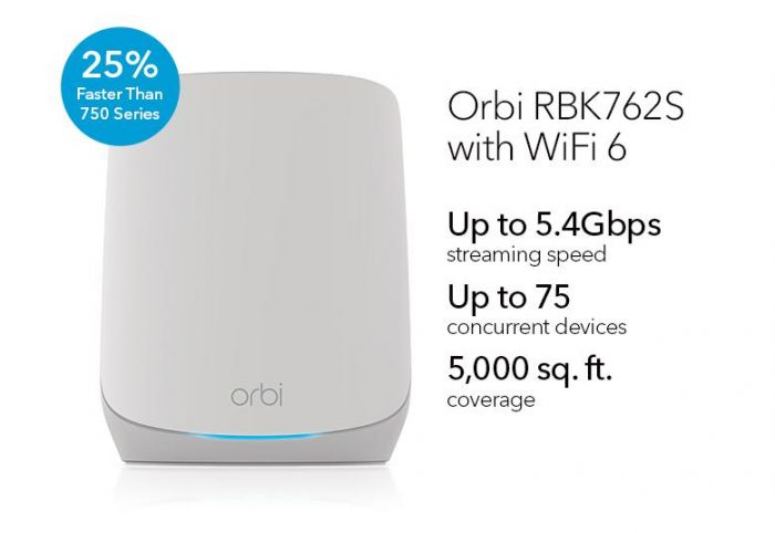 WiFi-система NETGEAR Orbi RBK762S AX5400, WiFi 6, MESH, 3xGE LAN, 1xGE WAN, біл. кол. (2шт.), включено 1 рік NETGEAR Armor