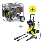 Генератор Karcher PGG 8/3 бензиновий, 380В (+230В), електростарт, max 7.5кВт, AVR + Мінімийка високого тиску Karcher K5, 145 бар, 2.1кВт