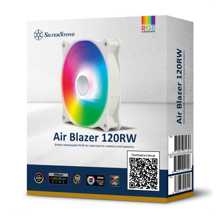 Корпусний вентилятор SilverStone Air Blazer 120RW-ARGB, 120mm, 600-2200rpm, 4pin PWM, 4-1 Pin ARGB (5V LED), 7.4-35.6dBa