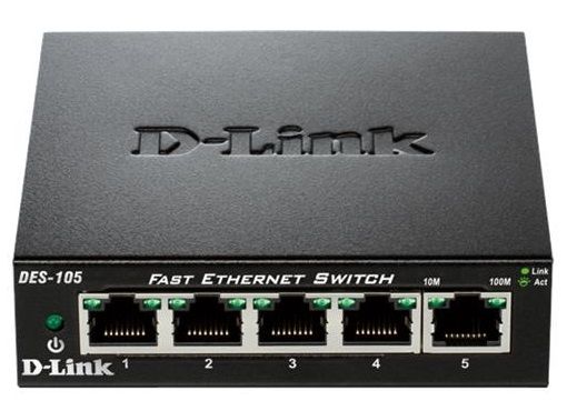 Комутатор D-Link DES-105/E 5xFE, Некерований, Метал