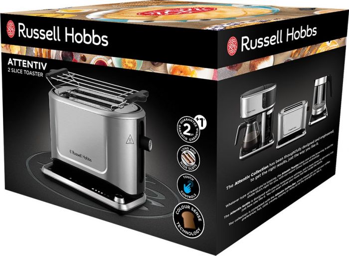 Тостер  Russell Hobbs Attentiv 2 Slice, 1500Вт, нержавіюча сталь, підігрів, розморозка, нержав